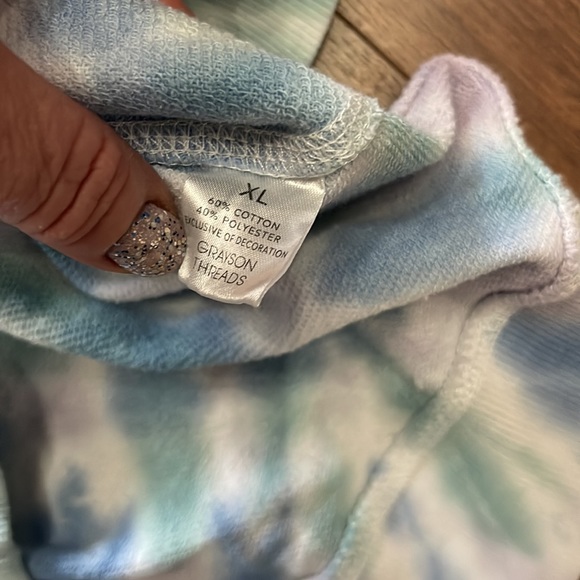 Anthro Be Happy Graphic Sweatshirt Grayson Threads -Blue Green Purple Tie Dye - Picture 6 of 6